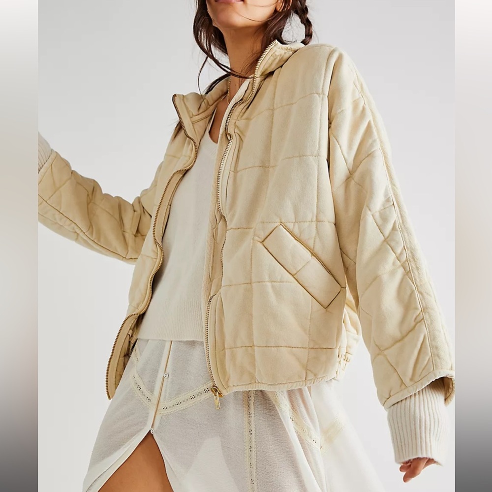 NWT Free People Cream Dolman Quilted Jacket size L Oversized Cozy Comfort Boho